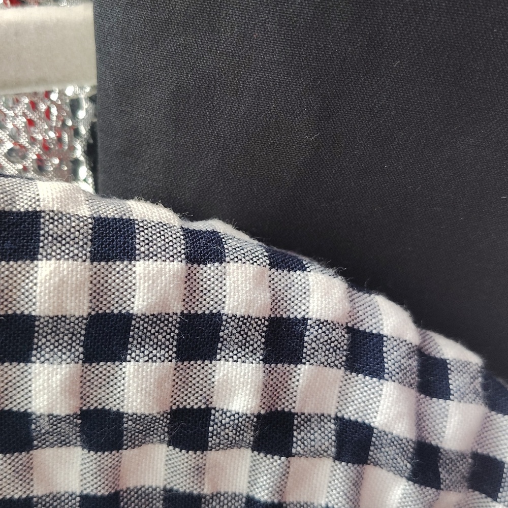 LOFT Button Down Size Large Navy White Gingham Ch… - image 5